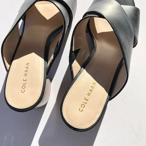 New Cole Haan Dakota Criss Cross Black Leather Sandals 8B - Picture 3 of 9